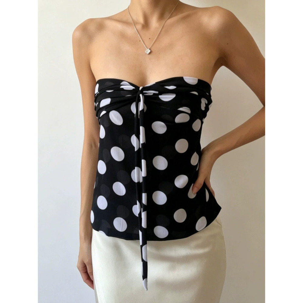 Zara Spring Off Shoulder Polka Dot Color Block Cutout Tube Top